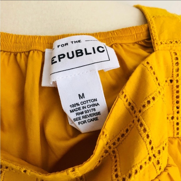 For the Republic Mustard Yellow Embroidered Peasant Top - Size M - Picture 5 of 6